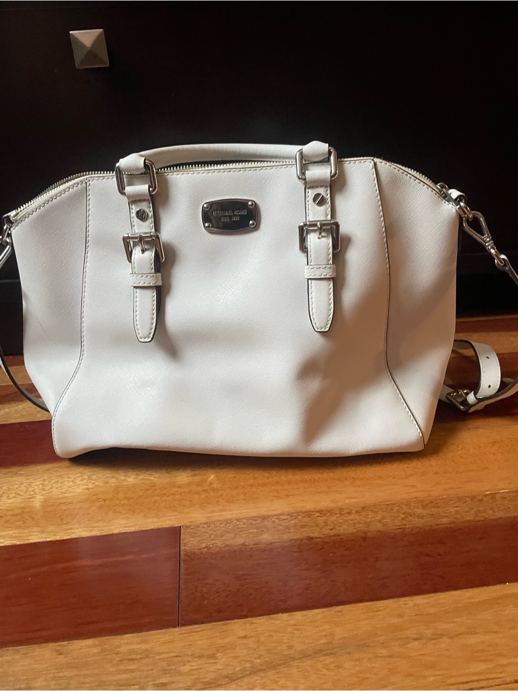 Michael Kors Cream Saffiano Satchel With Silver Hardware